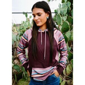 Hooey Maroon Hoodie with Multicolor Stripes Savannah serape print size xxl